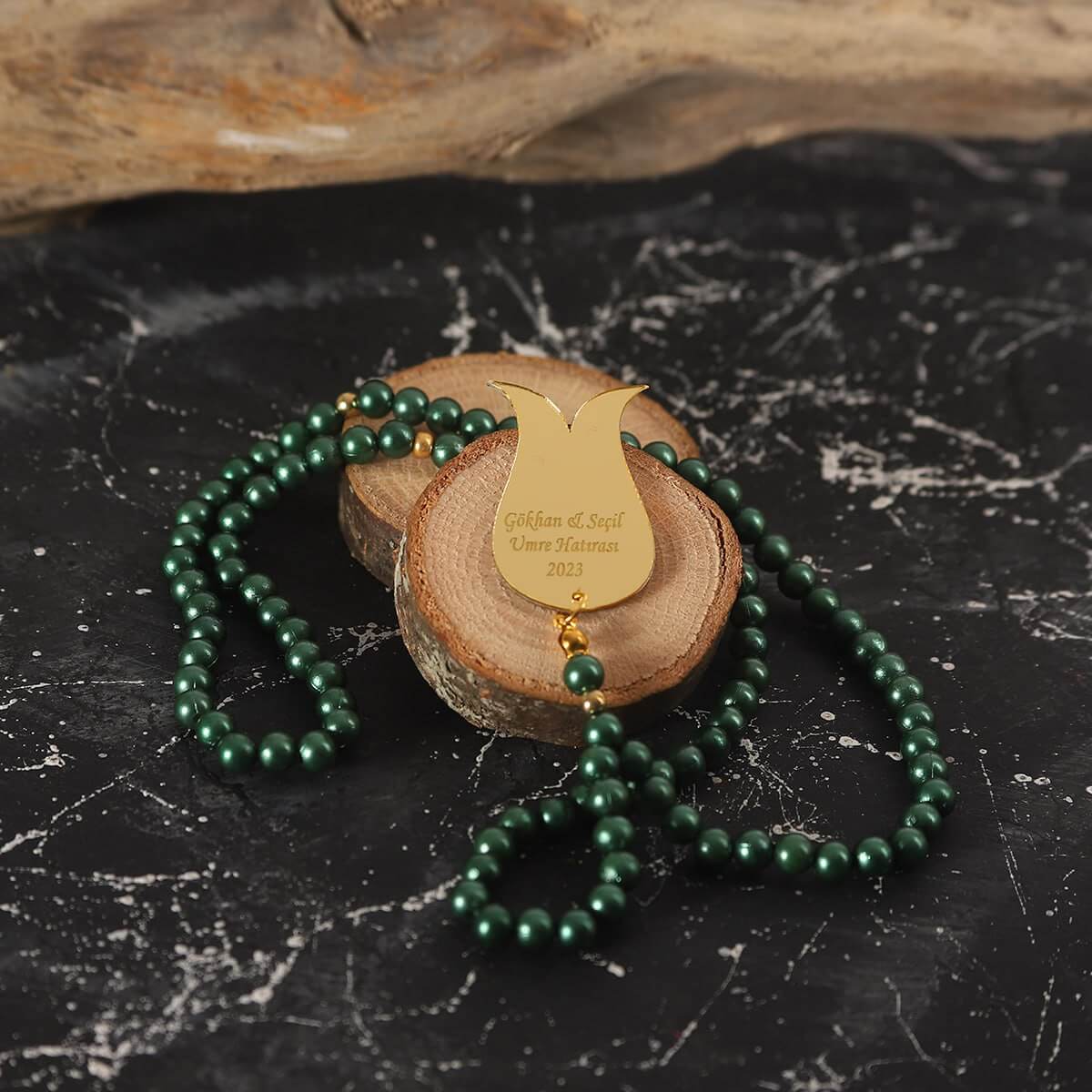 İsme özel Tül Keseli Lale Başlı Kaplama tesbih