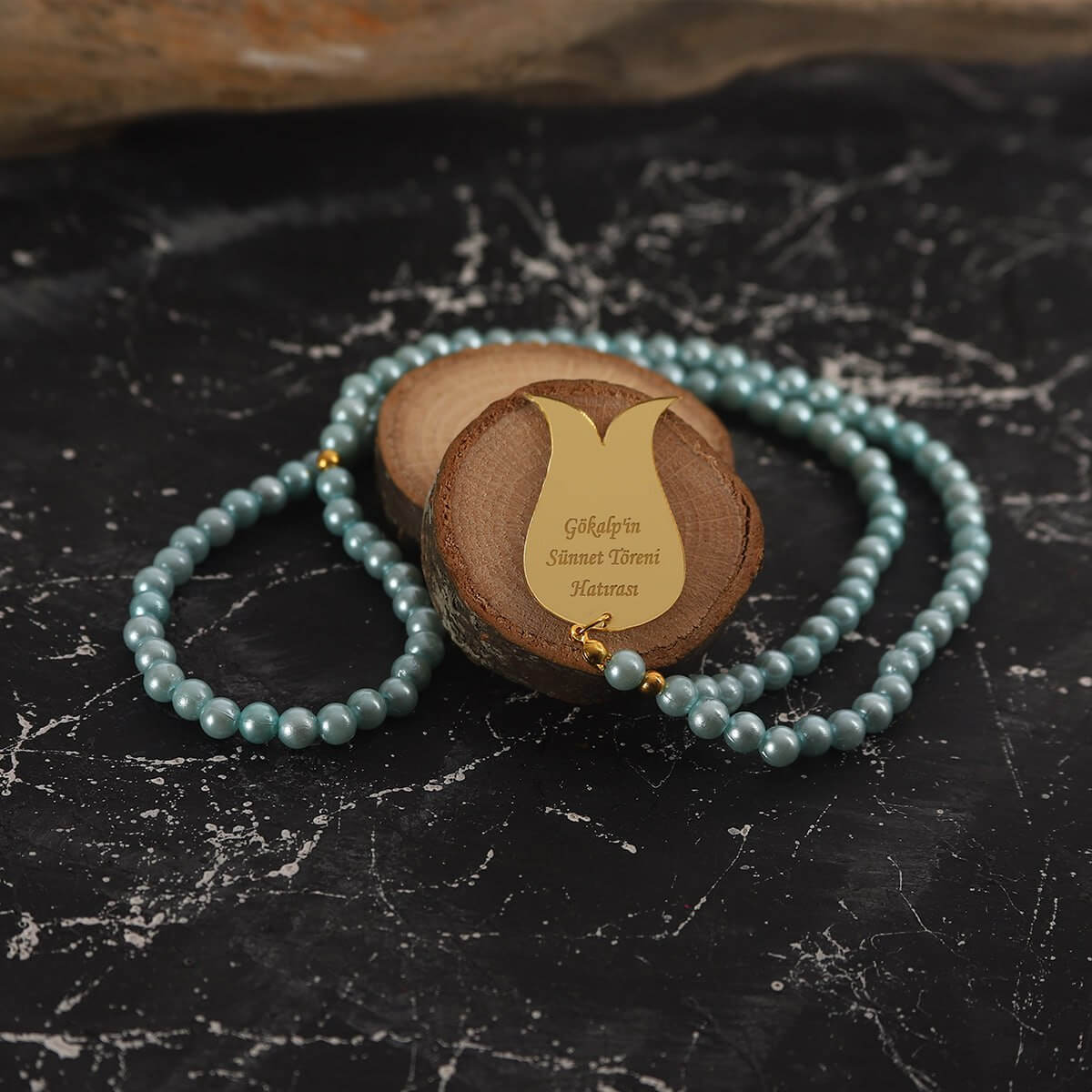 İsme özel Tül Keseli Lale Başlı Kaplama tesbih