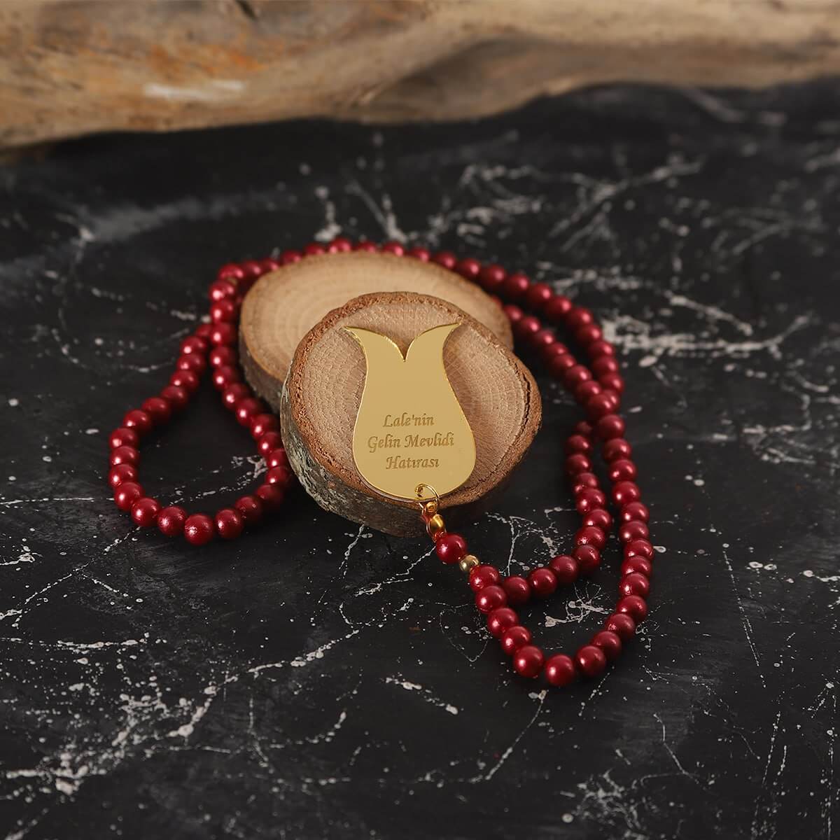 İsme özel Tül Keseli Lale Başlı Kaplama tesbih