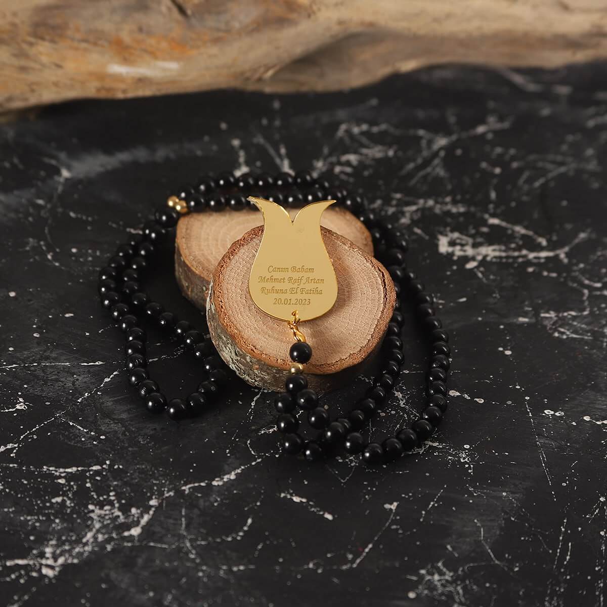 İsme özel Tül Keseli Lale Başlı Kaplama tesbih