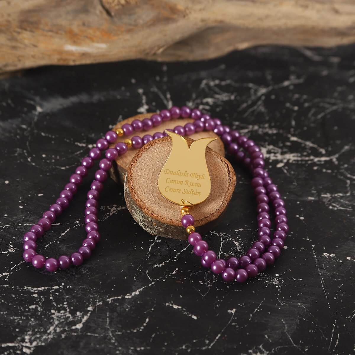 İsme özel Tül Keseli Lale Başlı Kaplama tesbih