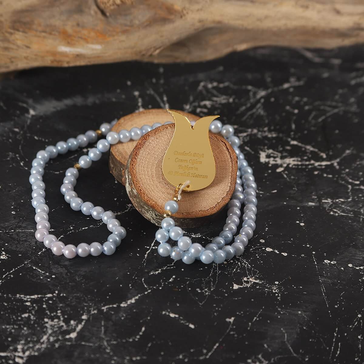 İsme özel Tül Keseli Lale Başlı Kaplama tesbih