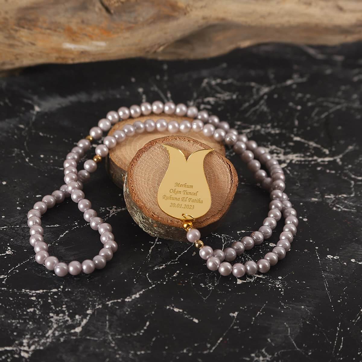 İsme özel Tül Keseli Lale Başlı Kaplama tesbih