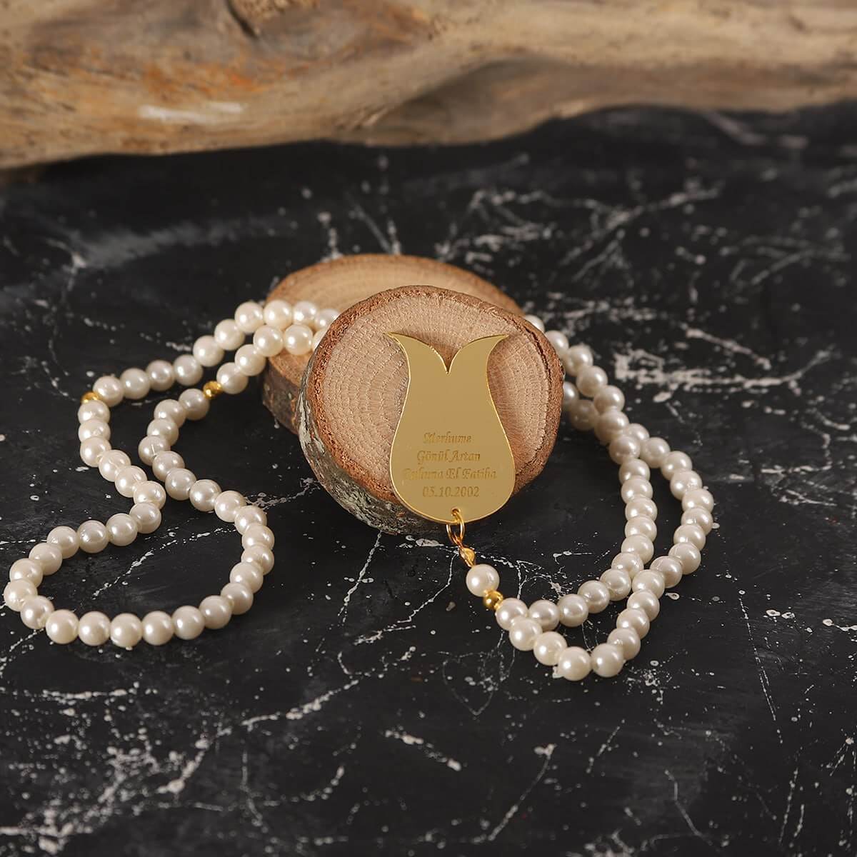 İsme özel Tül Keseli Lale Başlı Kaplama tesbih