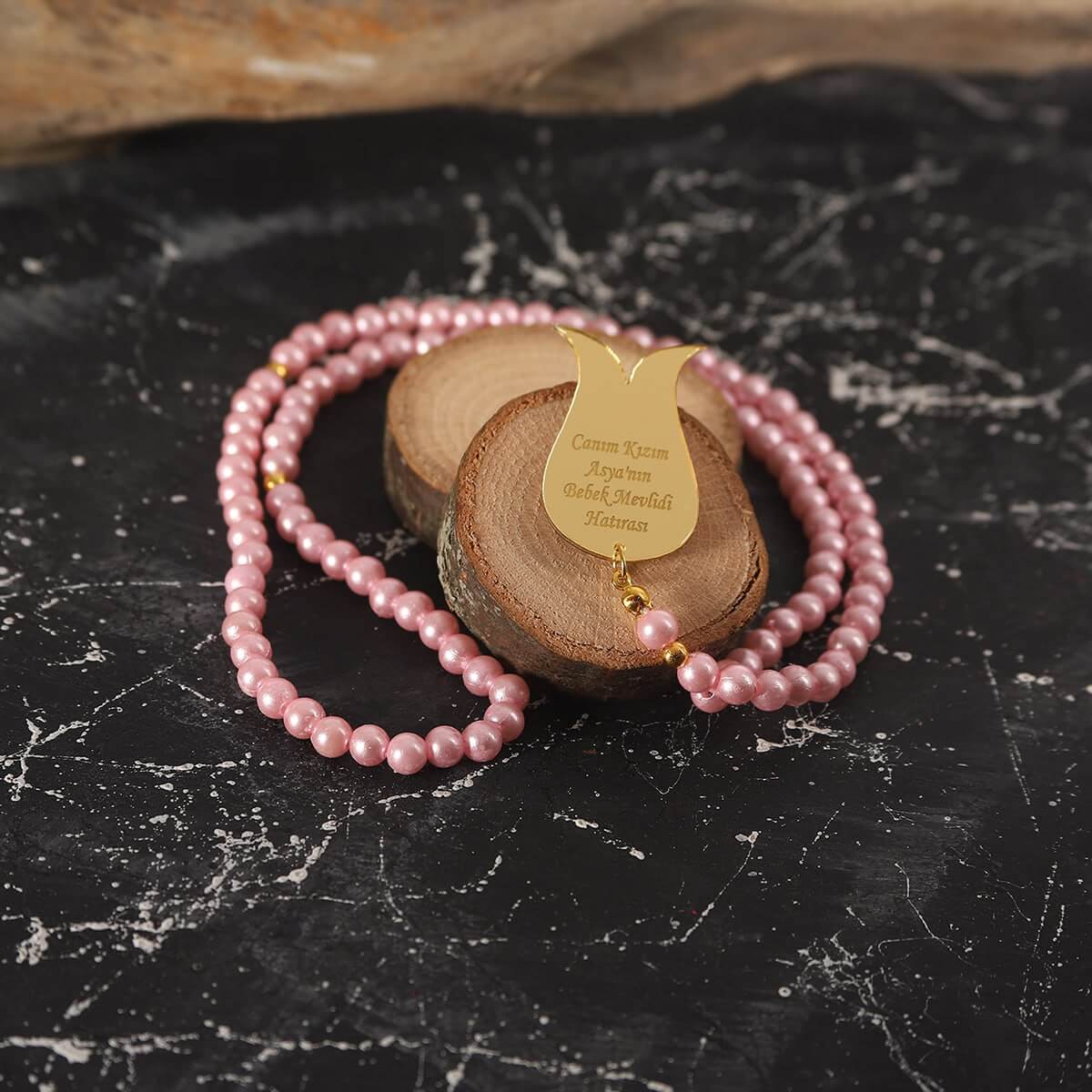 İsme özel Tül Keseli Lale Başlı Kaplama tesbih